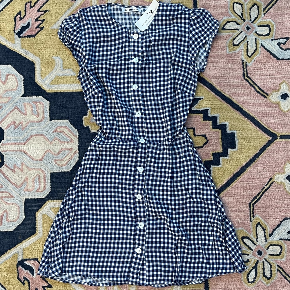 Reformation Blue & White Gingham Mini Dress